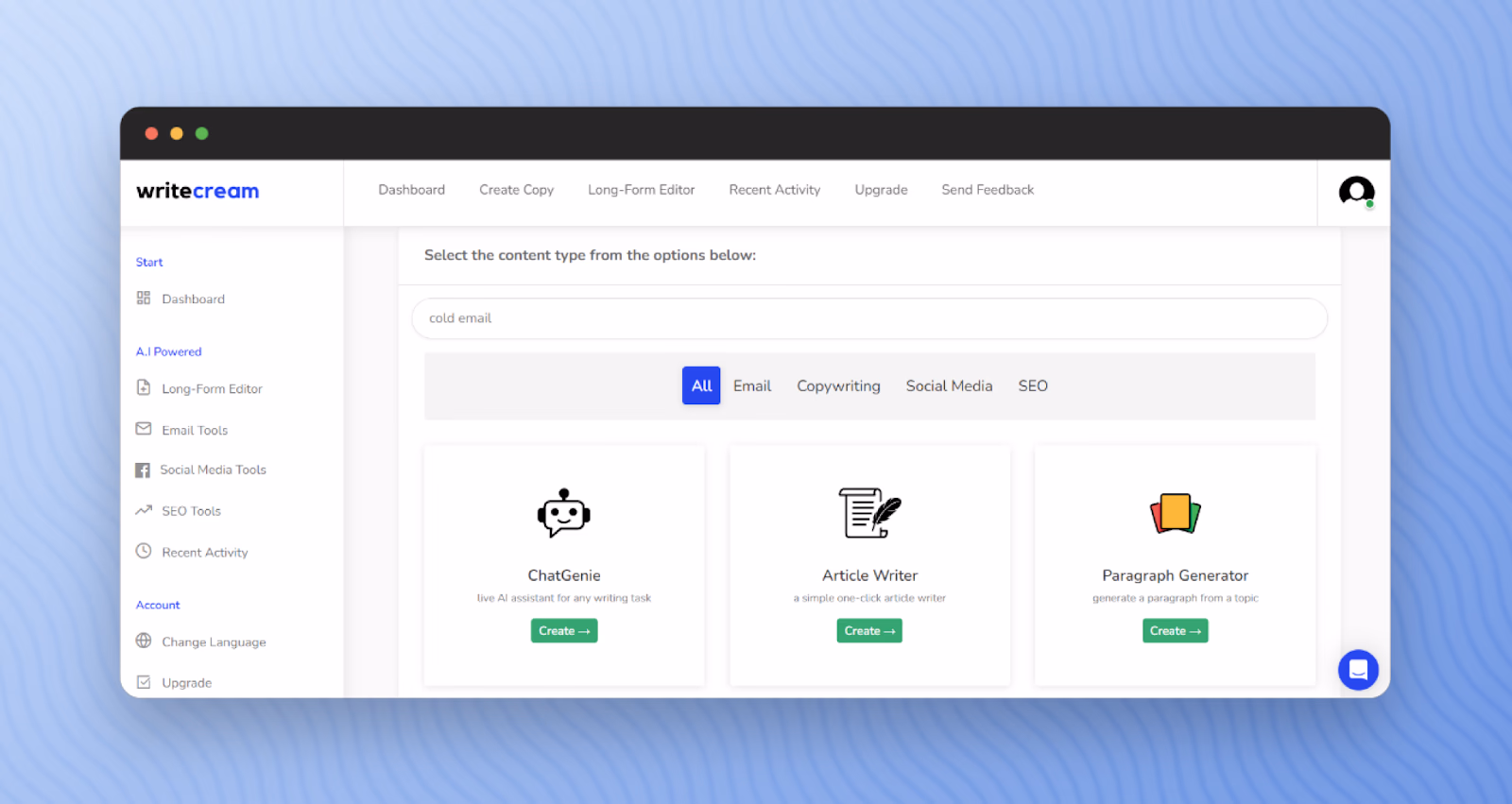 AI Cold Email Writer Interface Example