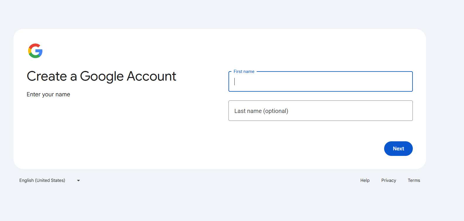 Gmailアカウント作成インターフェース