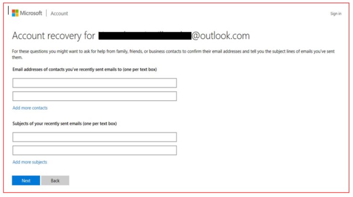 Capture d'écran du processus de récupération Microsoft Outlook