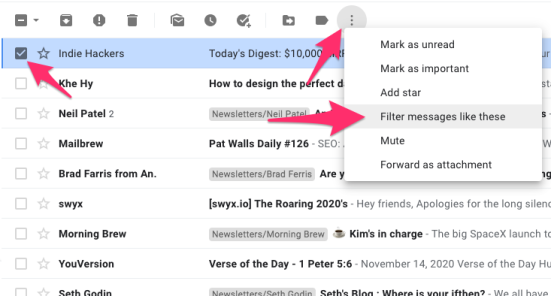 Screenshot of Gmail filters settings