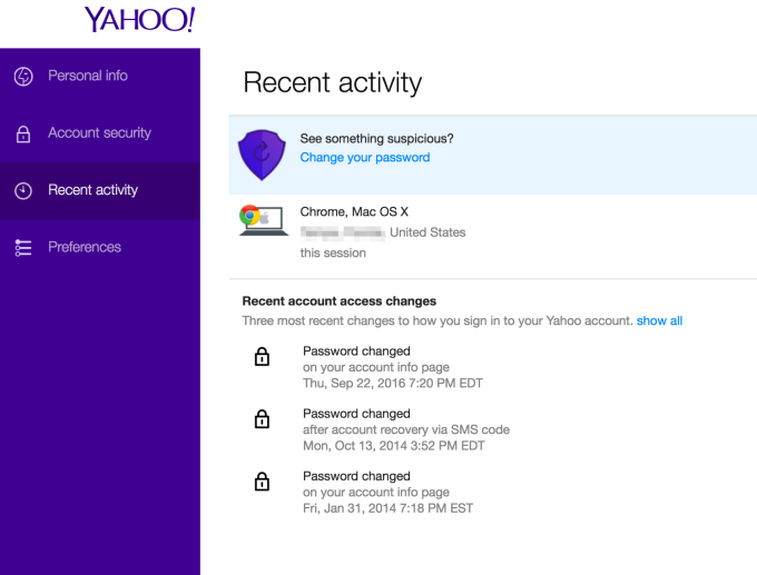 Capture d'écran montrant la page d'options de récupération de compte de Yahoo avec les choix téléphone, email et questions de sécurité mis en évidence