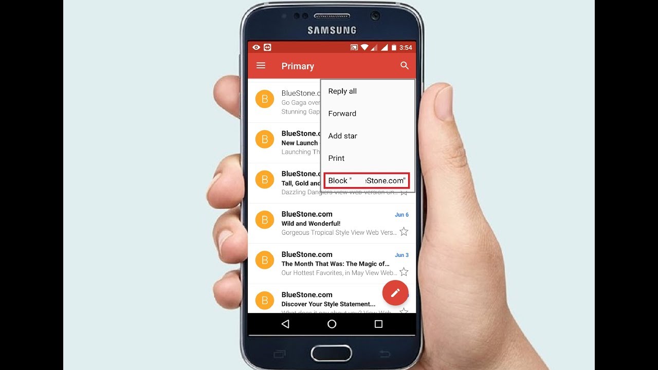 Screenshot showing the block option in Gmail's Android app - how to block someone on Gmail