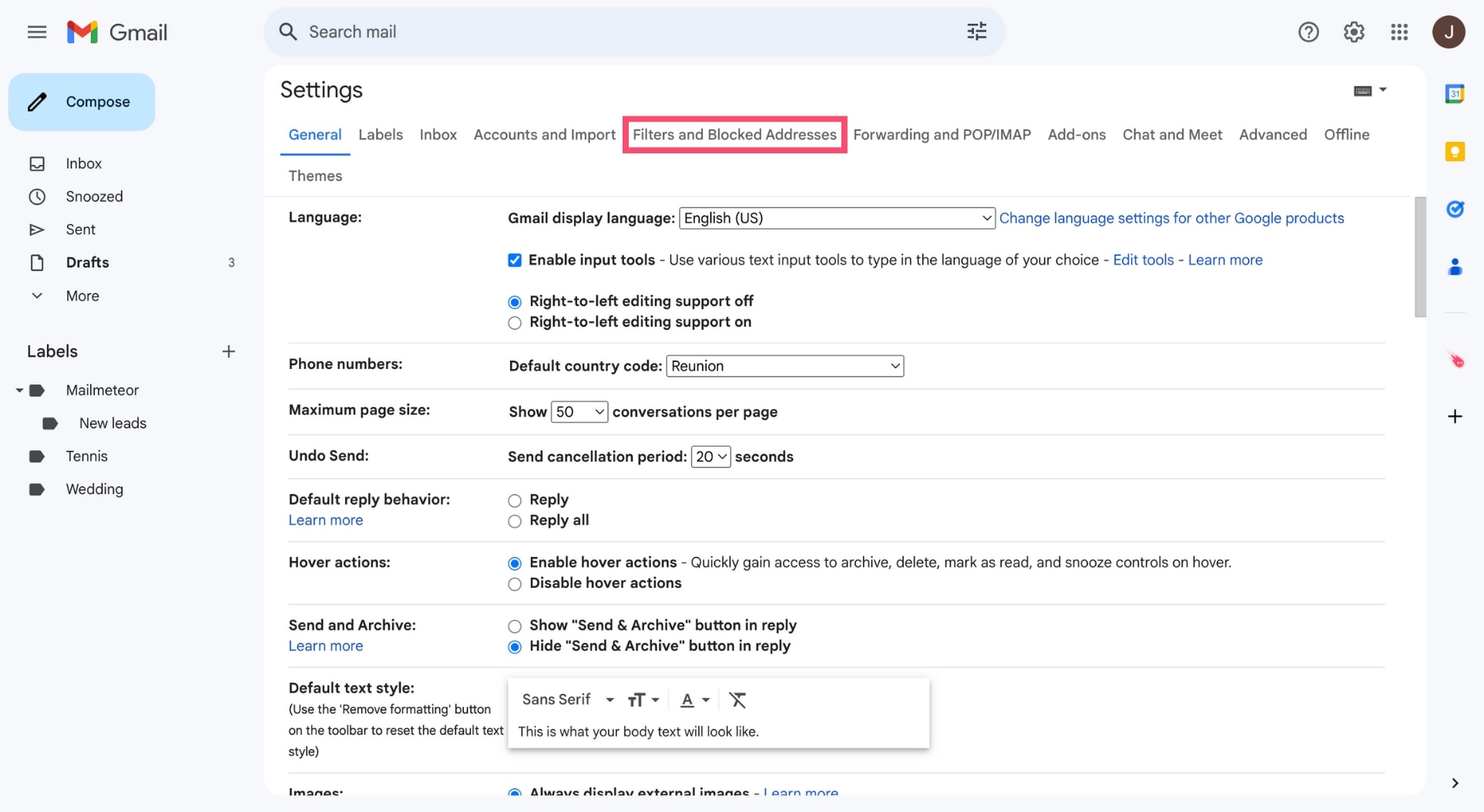 Blocked senders management interface - where to manage after you block someone on Gmail