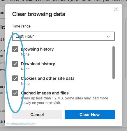 Clear browser cache and cookies