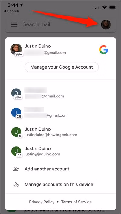 Switch accounts in Google apps on iOS