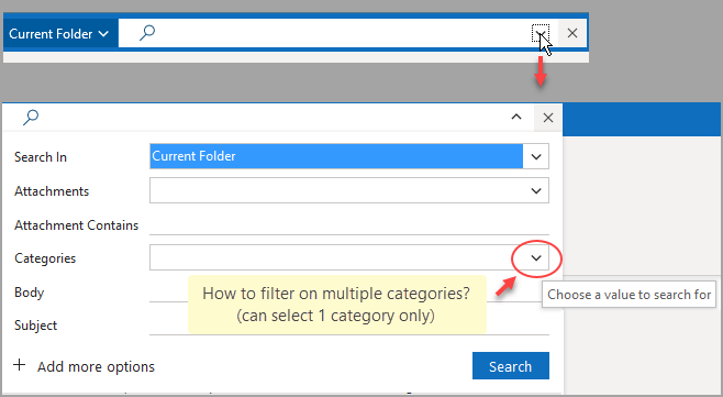 Filtres de recherche Outlook web