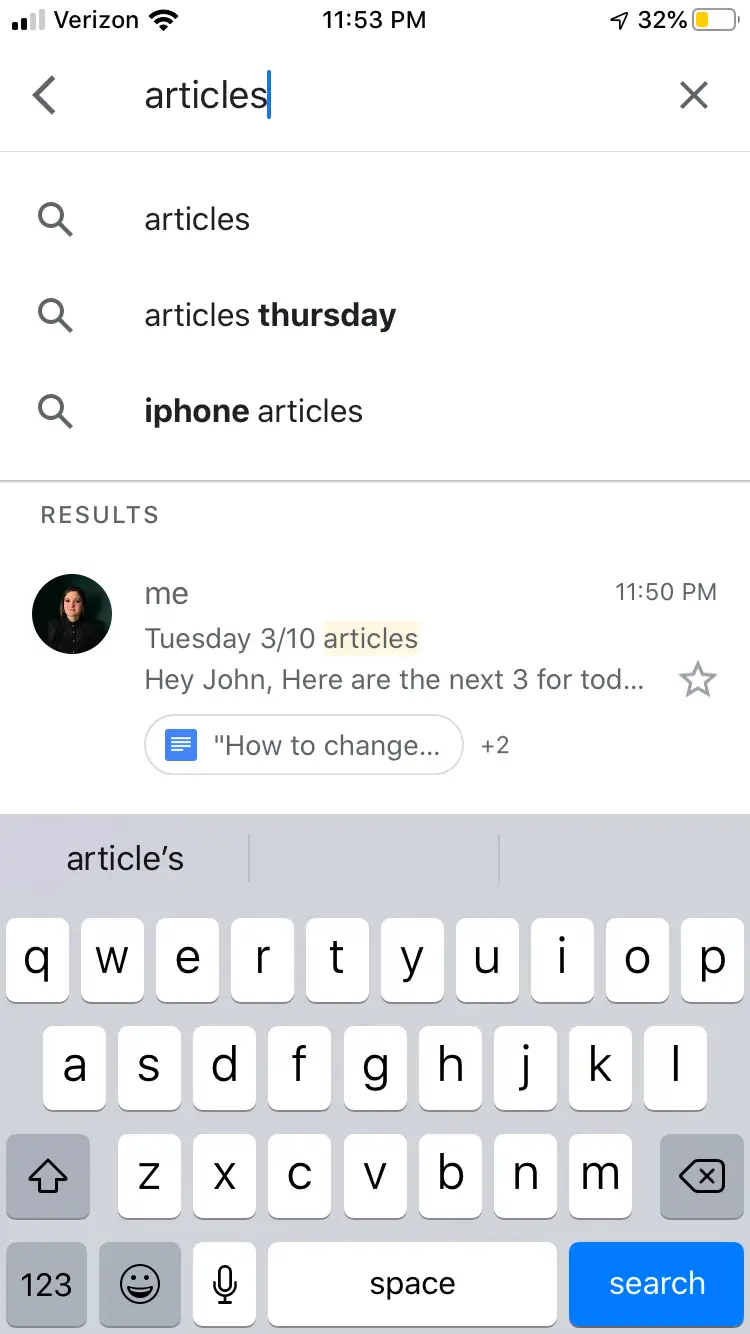 Gmail mobile app search