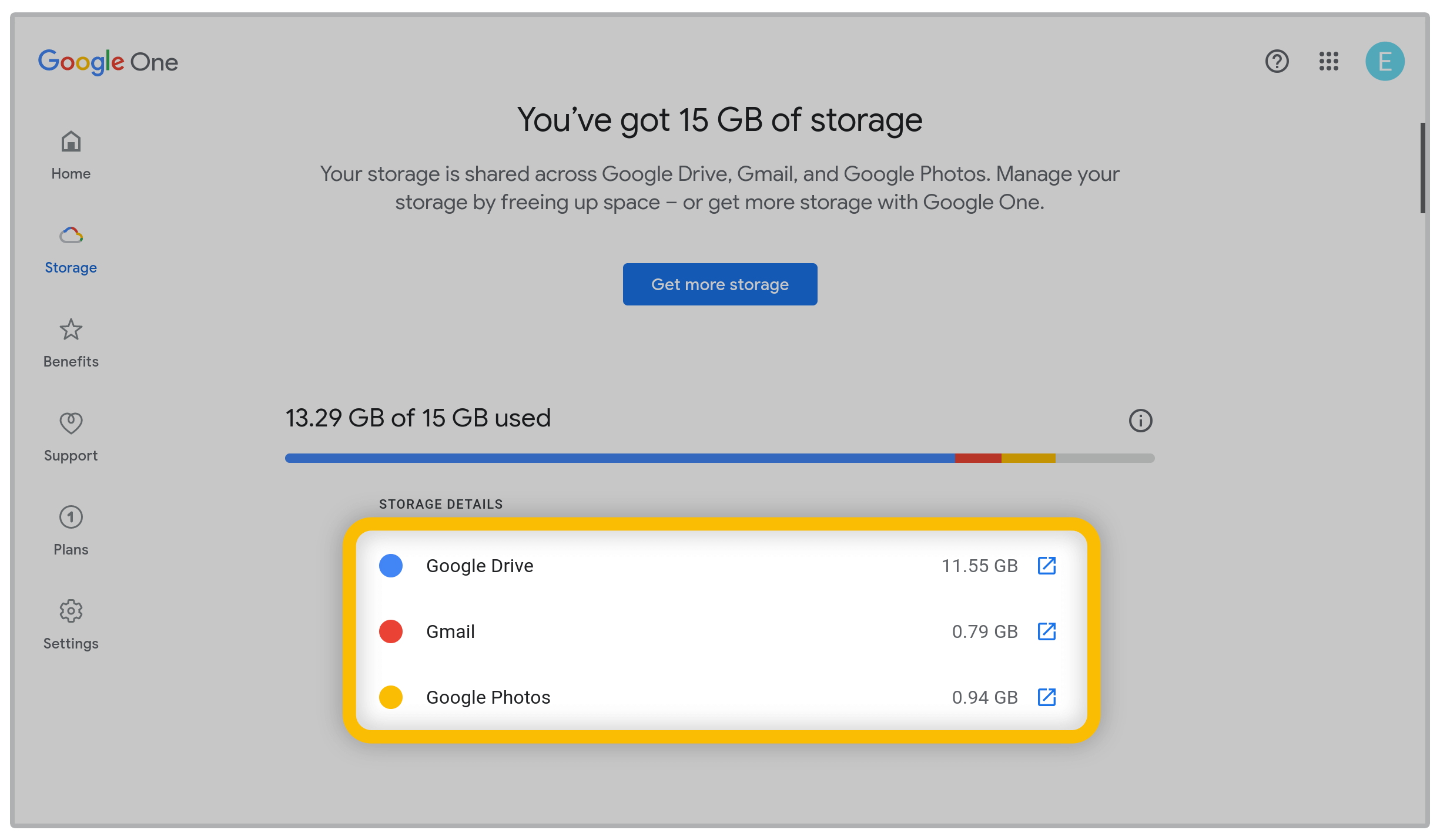Gmail storage usage visualization