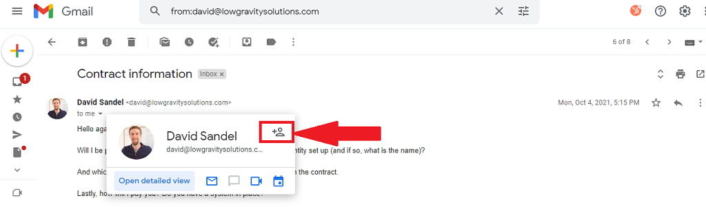 Capture d'écran des méthodes de liste blanche Gmail
