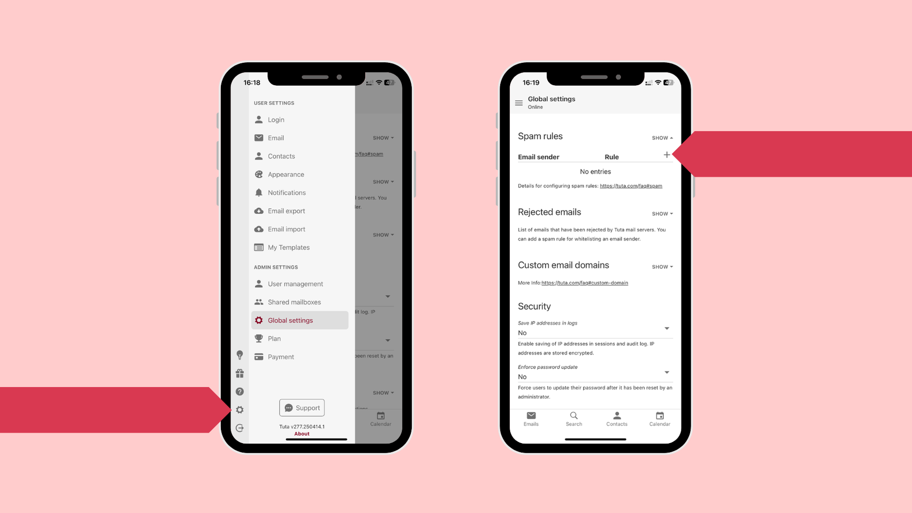 Interface de mise en liste blanche email mobile