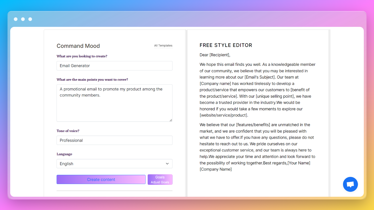 AI Sales Email Generator Interface